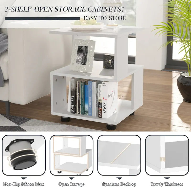 Tables de chevet modernes à 2 niveaux Magic Cube avec design rectangulaire creux intemporel