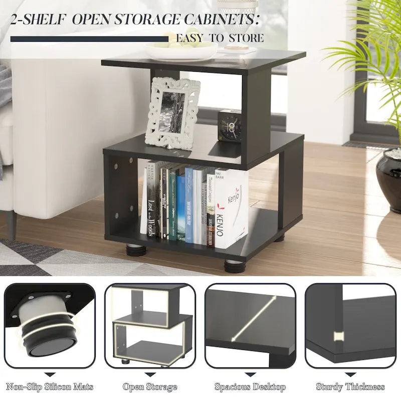 Tables de chevet modernes à 2 niveaux Magic Cube avec design rectangulaire creux intemporel