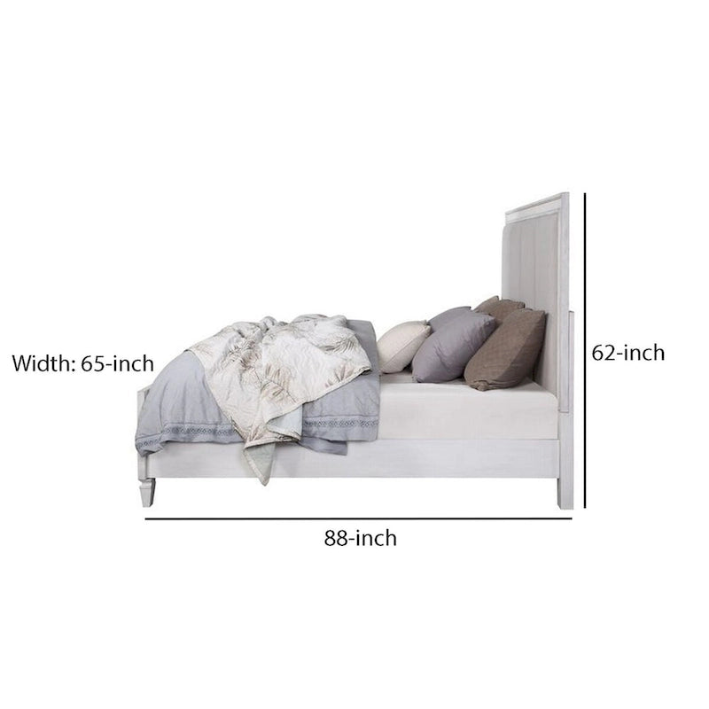 Lit Queen avec rembourrage en tissu capitonné, blanc et gris