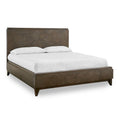 Dee Mahogany Wood Low Profile Queen Bed, Geometric Oat Brown