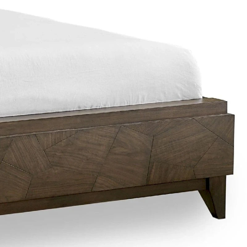 Lit Queen bas de Dee Mahogany Wood, brun avoine géométrique