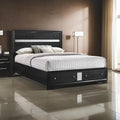 Regi King Size Bed, 2 Storage Drawers, Silver Striped Headboard, Black Wood