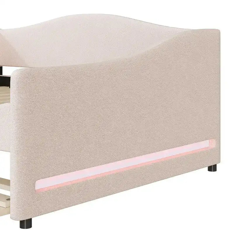 Lit de repos double rembourré en molleton Teddy avec lumière DEL et lit gigogne