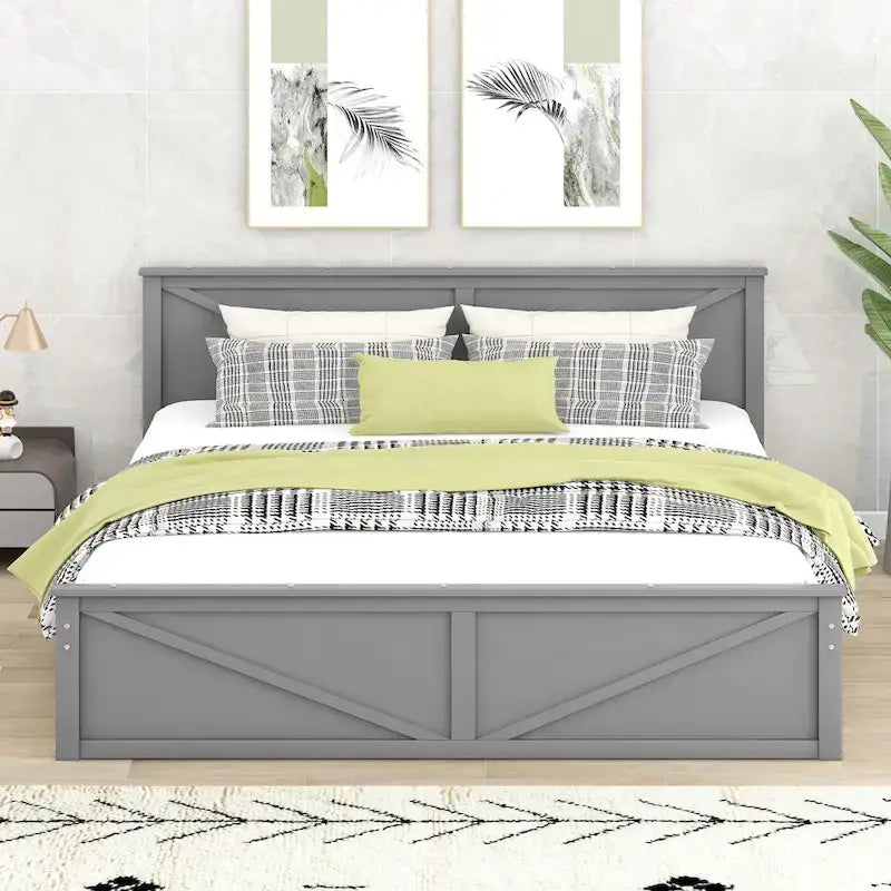 Lit plateforme King Size avec quatre tiroirs de rangement et pieds de support