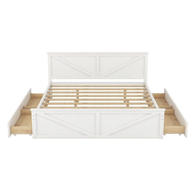 Lit plateforme King Size avec quatre tiroirs de rangement et pieds de support