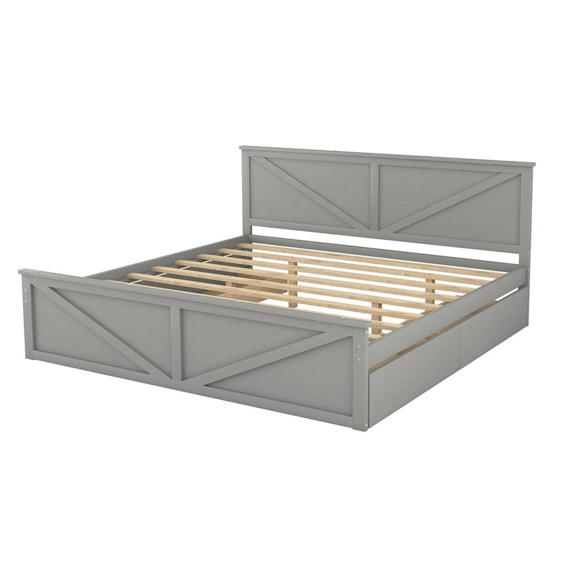 Lit plateforme King Size avec quatre tiroirs de rangement et pieds de support