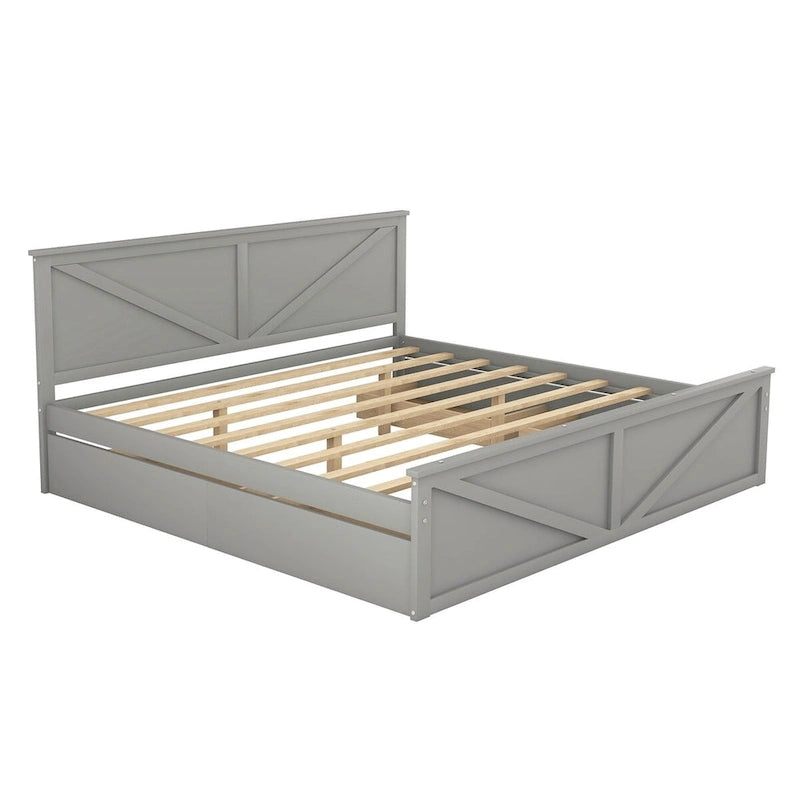 Lit plateforme King Size avec quatre tiroirs de rangement et pieds de support