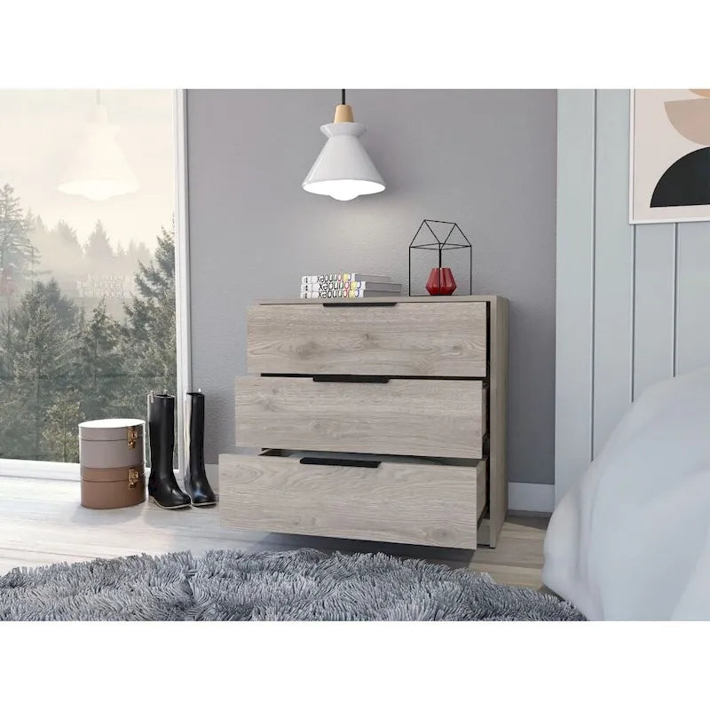 Commode à 3 tiroirs Maryland, plateau supérieur, finition gris clair, haute qualité et durable