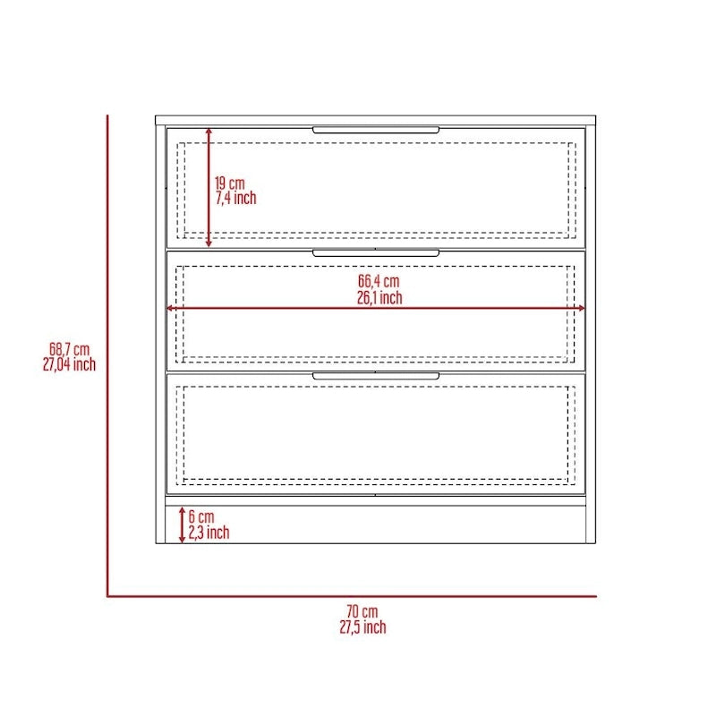Commode à 3 tiroirs Maryland, plateau supérieur, finition gris clair, haute qualité et durable