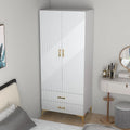 Armoire 2 portes 2 tiroirs, armoire blanche, meuble de rangement, convient aux armoires de chambres à coucher, de bureaux