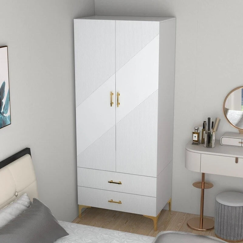 Armoire 2 portes 2 tiroirs, armoire blanche, meuble de rangement, convient aux armoires de chambres à coucher, de bureaux