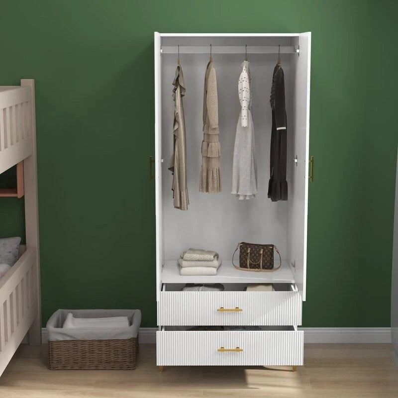 Armoire 2 portes 2 tiroirs, armoire blanche, meuble de rangement, convient aux armoires de chambres à coucher, de bureaux