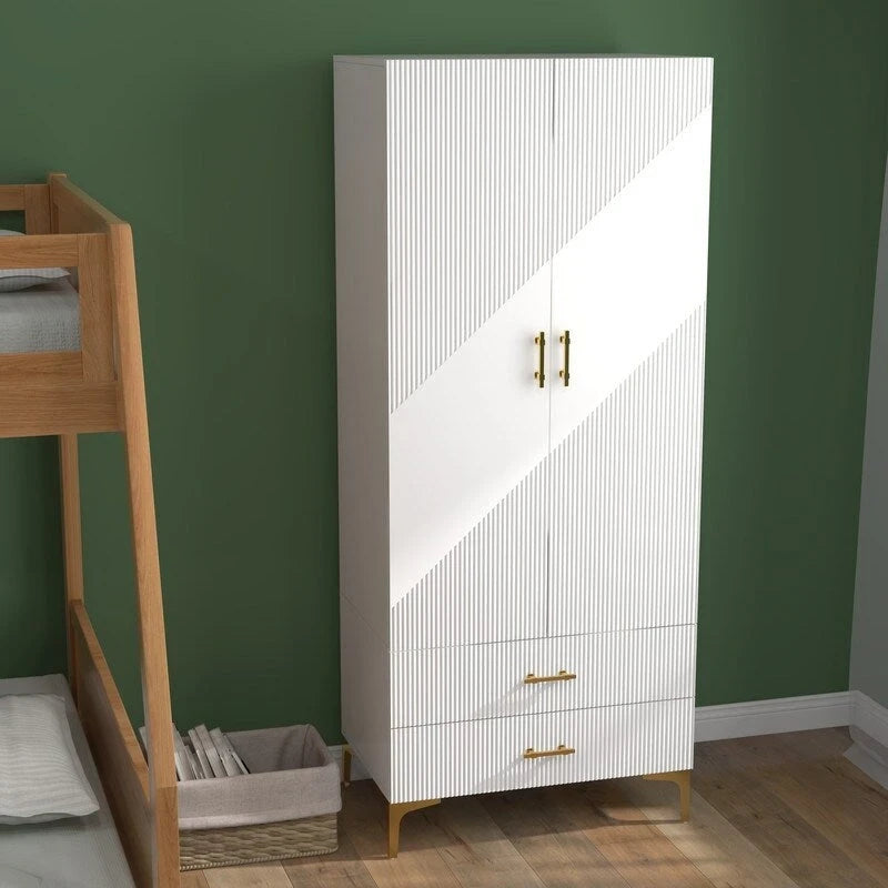 Armoire 2 portes 2 tiroirs, armoire blanche, meuble de rangement, convient aux armoires de chambres à coucher, de bureaux