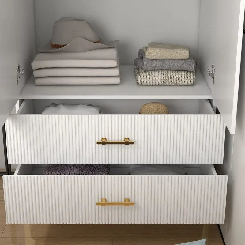 Armoire 2 portes 2 tiroirs, armoire blanche, meuble de rangement, convient aux armoires de chambres à coucher, de bureaux