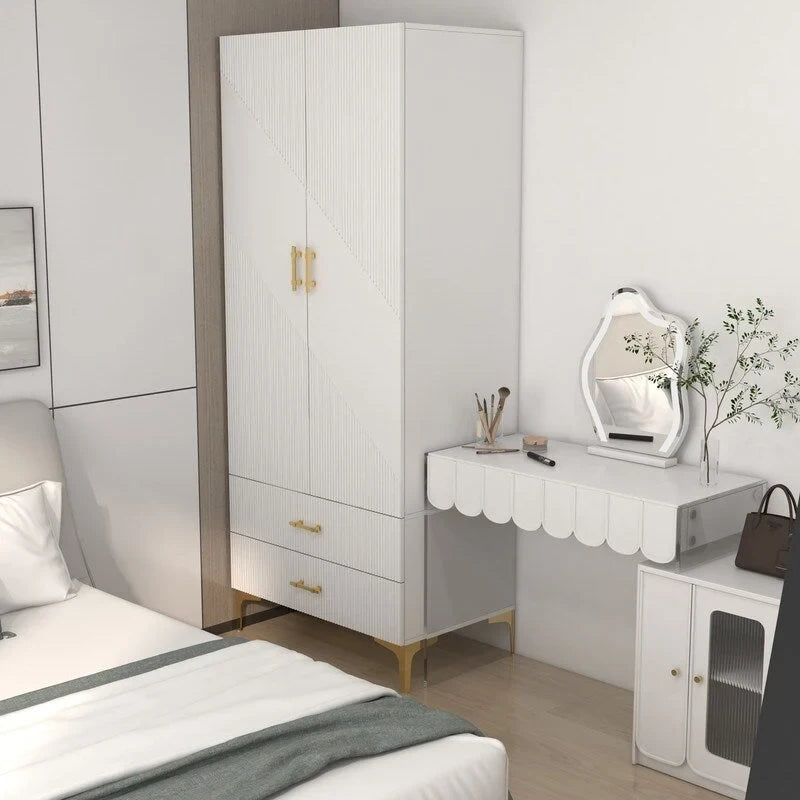 armoire de penderie blanche avec portes et tiroirs, armoire, penderie de rangement