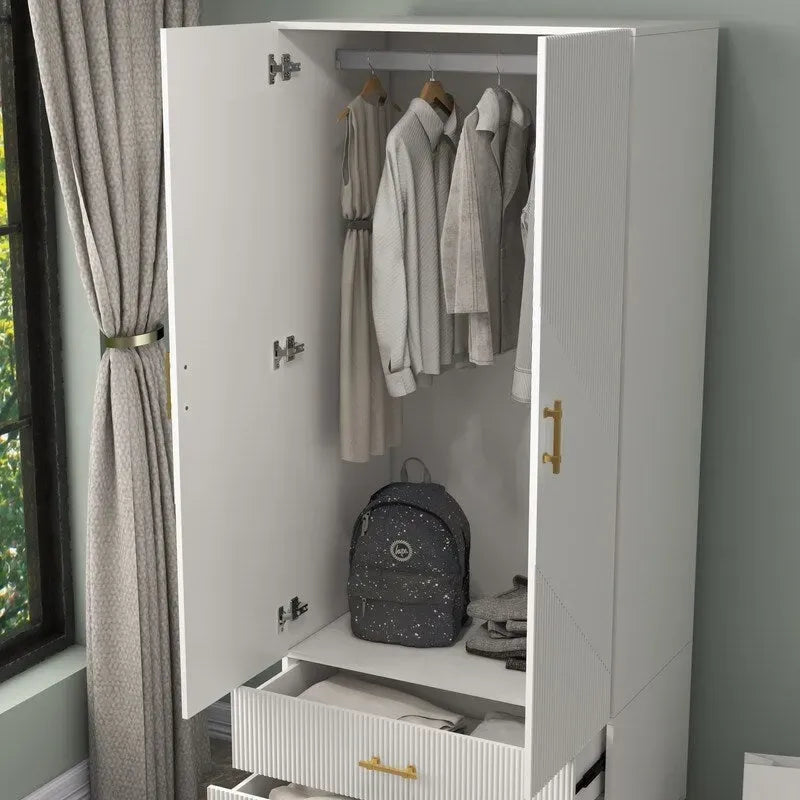 armoire de penderie blanche avec portes et tiroirs, armoire, penderie de rangement
