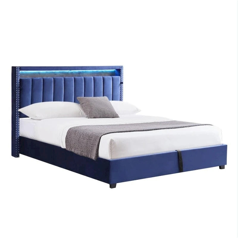Lit coffre King Size avec vérins à gaz et éclairage LED RF, tête de lit de rangement, velours King Size
