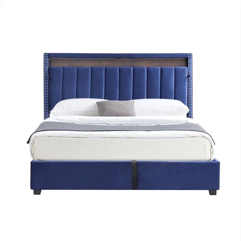 Lit coffre King Size avec vérins à gaz et éclairage LED RF, tête de lit de rangement, velours King Size