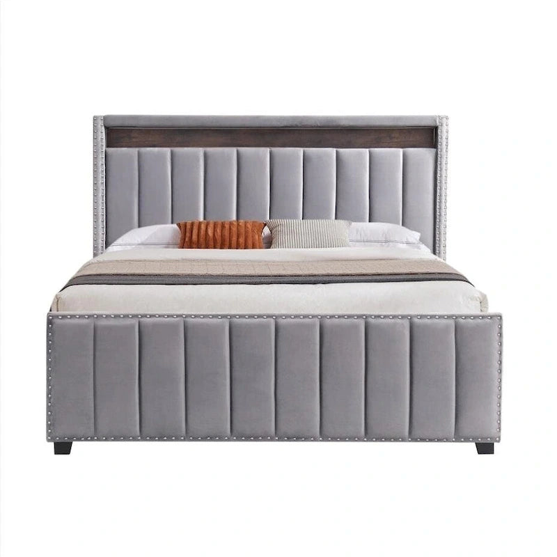 Lit coffre King Size avec vérins à gaz et éclairage LED RF, tête de lit de rangement, velours King Size