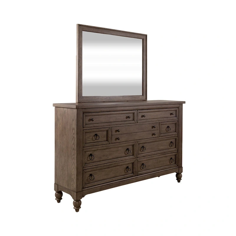Ensemble de chambre à coucher Americana Farmhouse comprenant un lit traîneau, une commode et un miroir