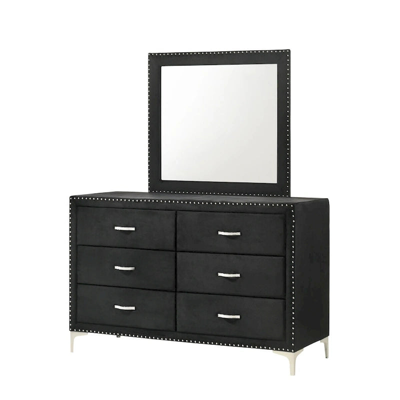 Lit King Sheridan Black Velvet avec tête de lit en velours touffeté et dossier d'ailes