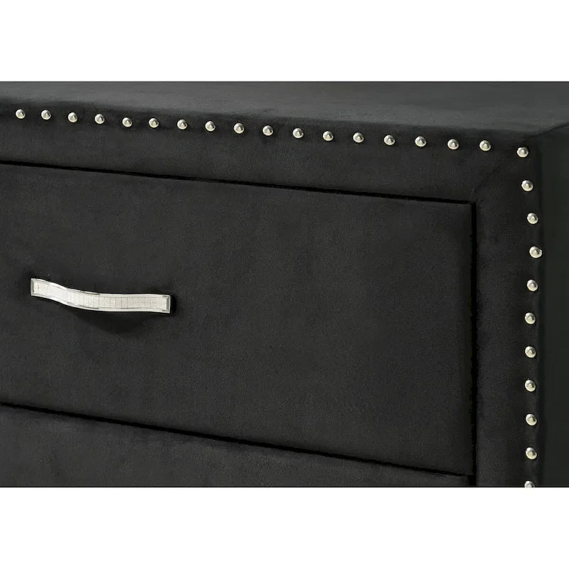 Lit King Sheridan Black Velvet avec tête de lit en velours touffeté et dossier d'ailes