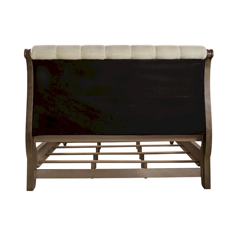Ensemble de chambre à coucher Americana Farmhouse comprenant un lit traîneau, une commode, un miroir et une table de chevet
