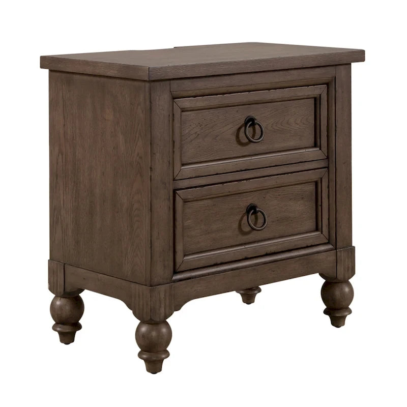 Ensemble de chambre à coucher Americana Farmhouse comprenant un lit traîneau, une commode, un miroir et une table de chevet