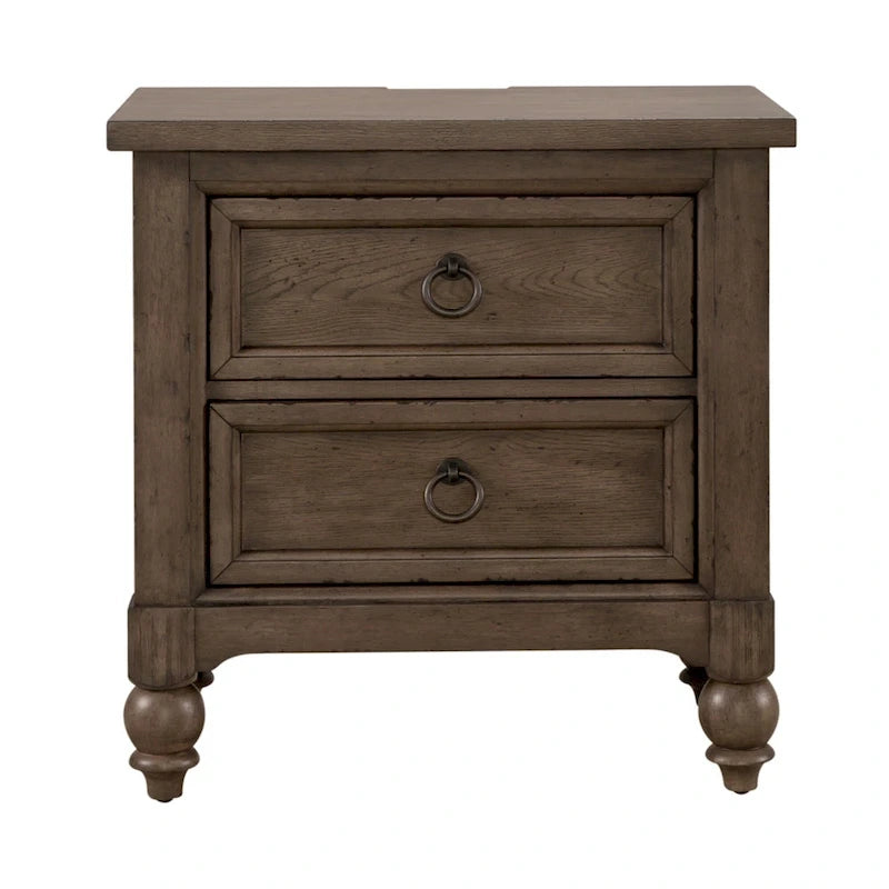 Ensemble de chambre à coucher Americana Farmhouse comprenant un lit traîneau, une commode, un miroir et une table de chevet