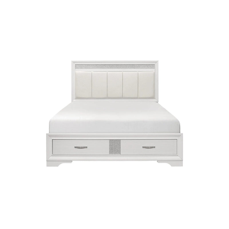 Lit plateforme de rangement Beatrice 4 pièces moderne en similicuir blanc