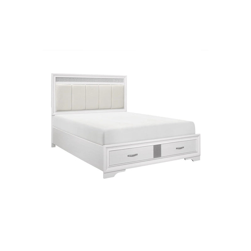 Lit plateforme de rangement Beatrice 4 pièces moderne en similicuir blanc