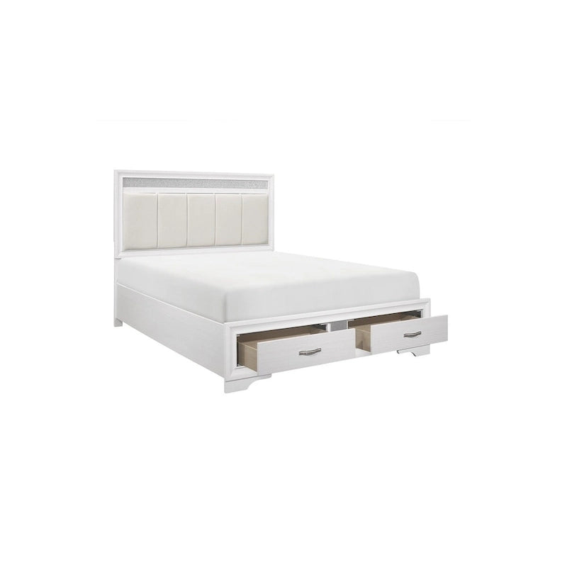 Lit plateforme de rangement Beatrice 4 pièces moderne en similicuir blanc