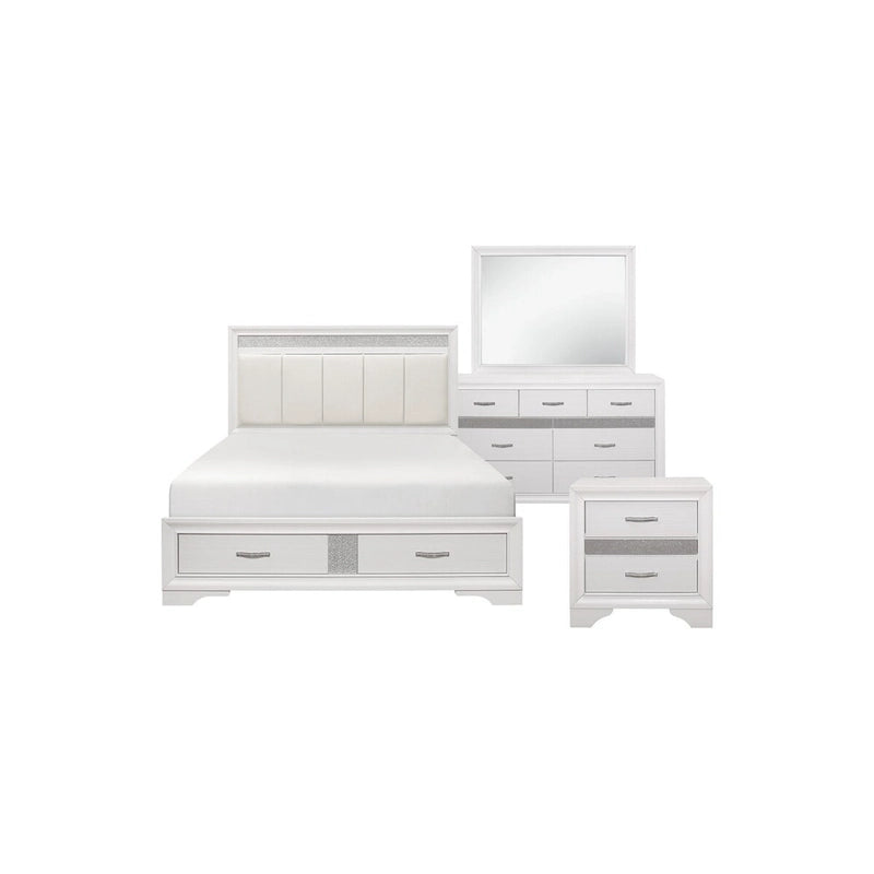Lit plateforme de rangement Beatrice 4 pièces moderne en similicuir blanc