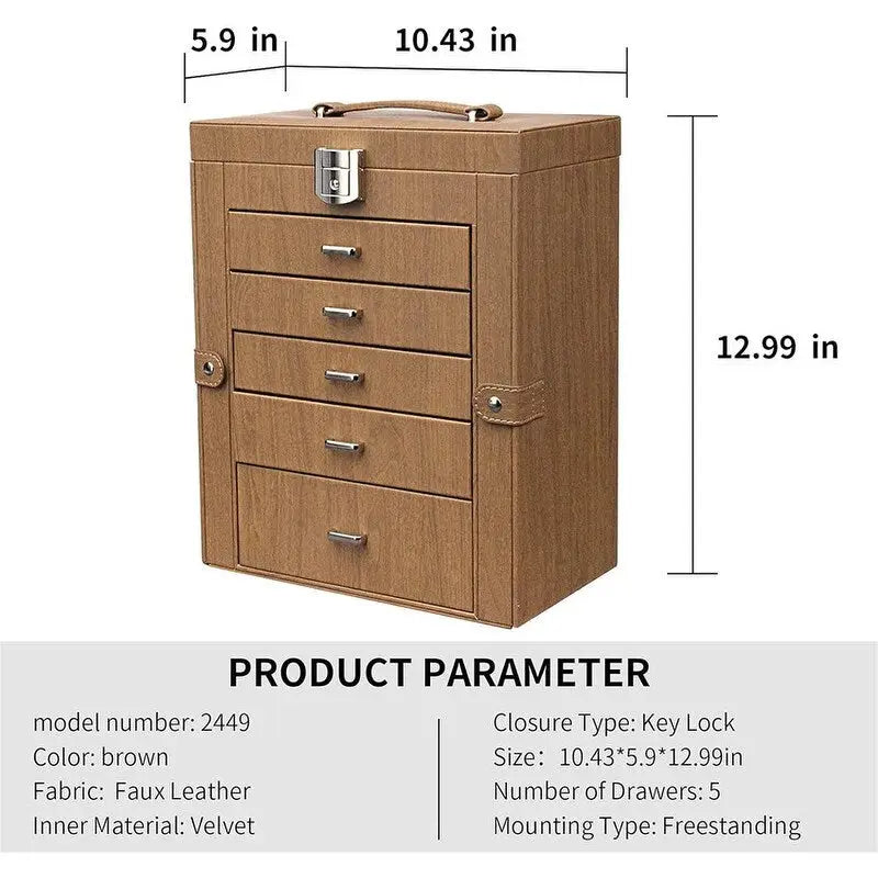 Boîte à bijoux en cuir à 5 couches – 15 P x 26,5 L x 28 H cm