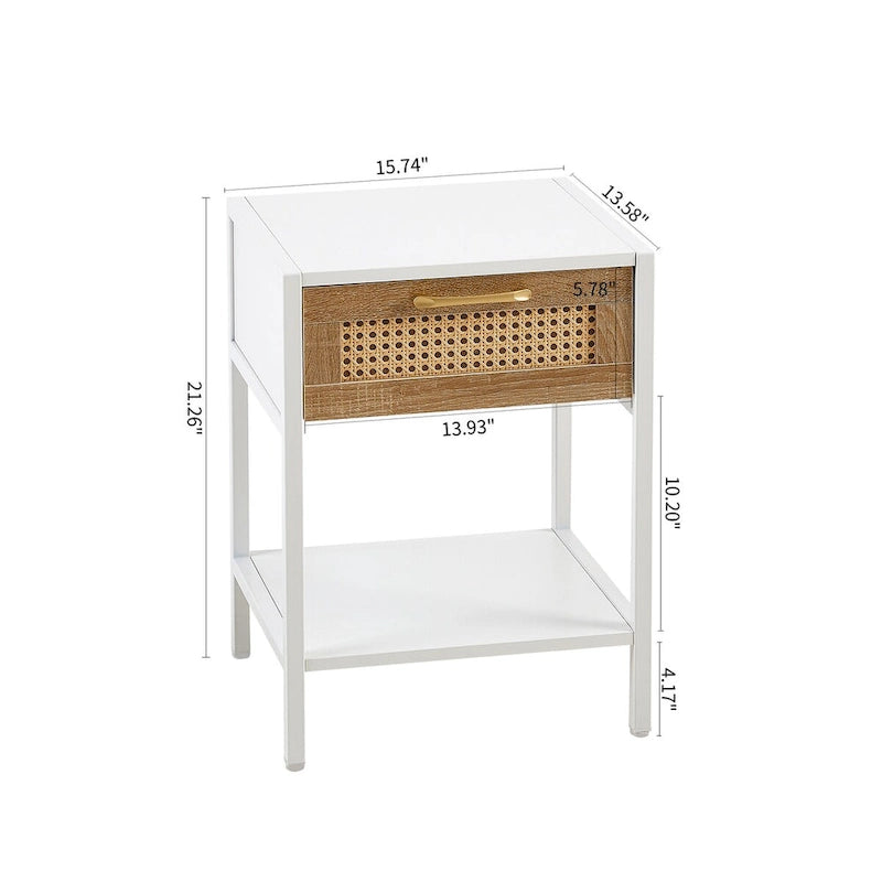 Table de chevet/bout de canapé/table d'appoint moderne en rotin naturel et bois avec tiroir (lot de 2)