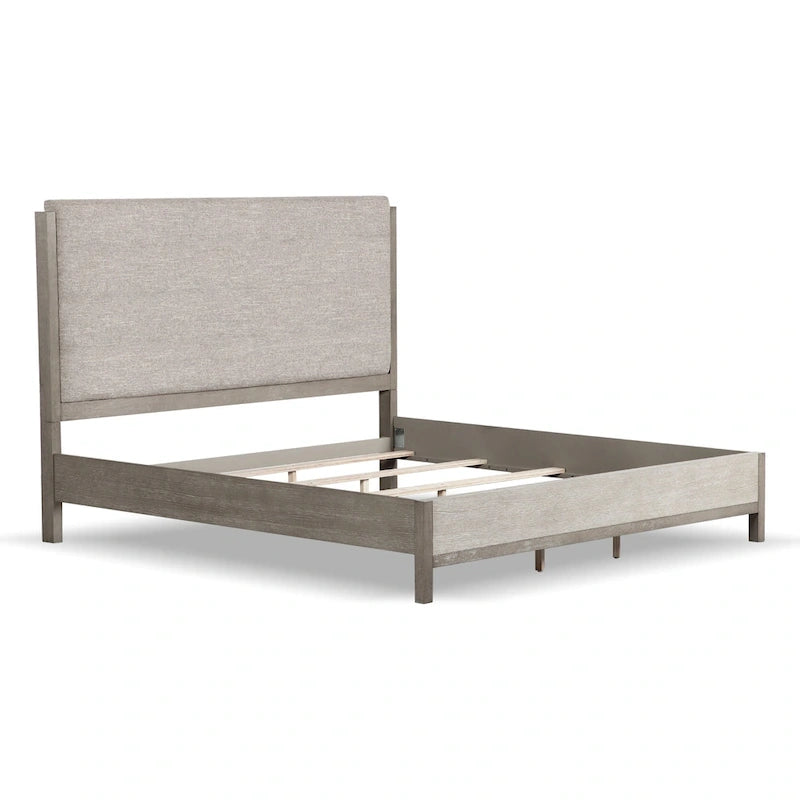 Ensemble de chambre Furniture of America Cruz contemporain gris en bois massif 6 pièces : lit, 2 tables de nuit, commode, coiffeuse et miroir