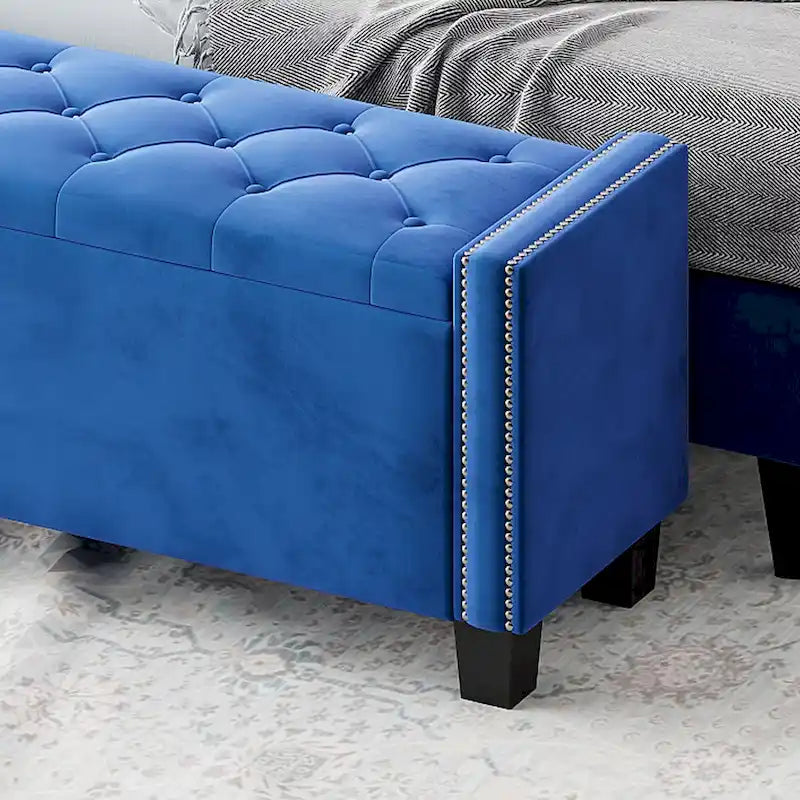 Banc Ottoman de Rangement en Velours capitonné pour Chambre à Coucher, Banc Bout de Lit avec Rivets, Repose-pieds capitonné