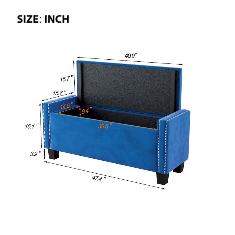 Banc Ottoman de Rangement en Velours capitonné pour Chambre à Coucher, Banc Bout de Lit avec Rivets, Repose-pieds capitonné