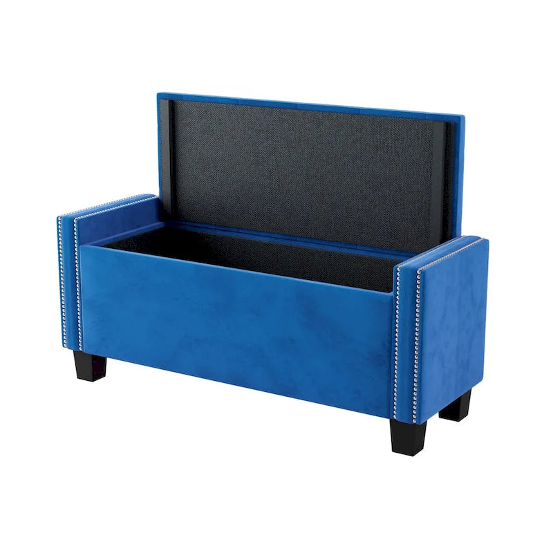 Banc Ottoman de Rangement en Velours capitonné pour Chambre à Coucher, Banc Bout de Lit avec Rivets, Repose-pieds capitonné