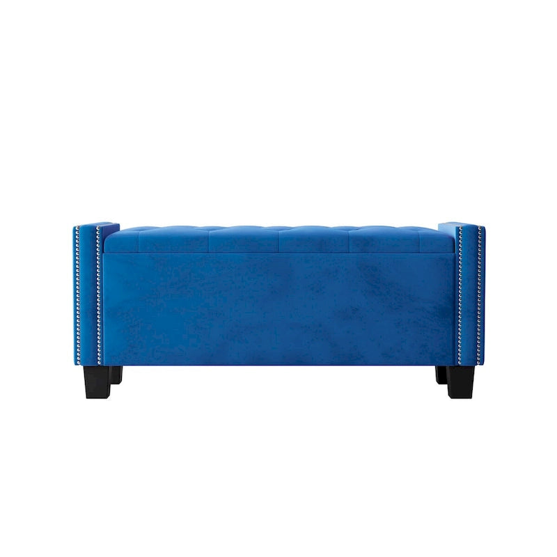 Banc Ottoman de Rangement en Velours capitonné pour Chambre à Coucher, Banc Bout de Lit avec Rivets, Repose-pieds capitonné
