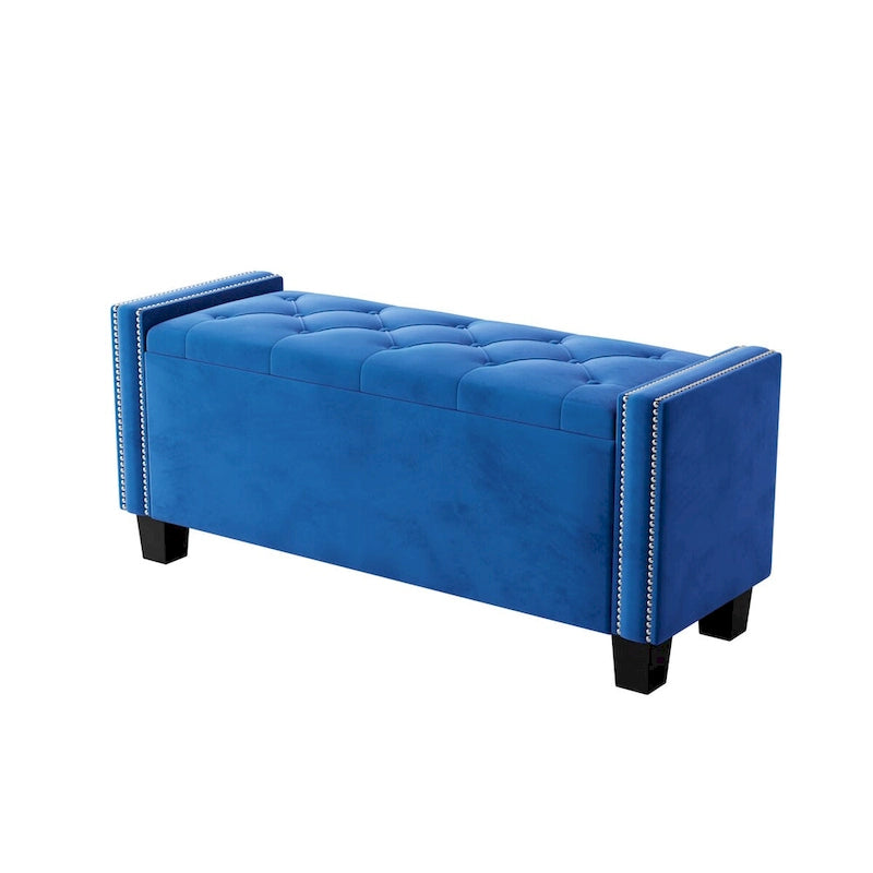 Banc Ottoman de Rangement en Velours capitonné pour Chambre à Coucher, Banc Bout de Lit avec Rivets, Repose-pieds capitonné