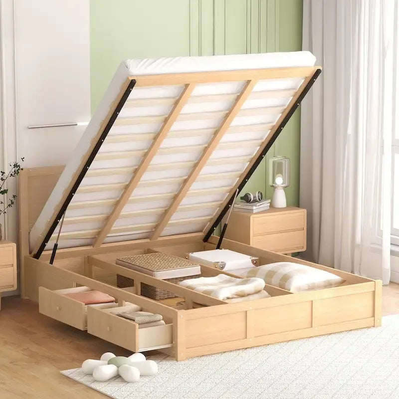 Lit plateforme Queen Size avec rangement et 2 tiroirs