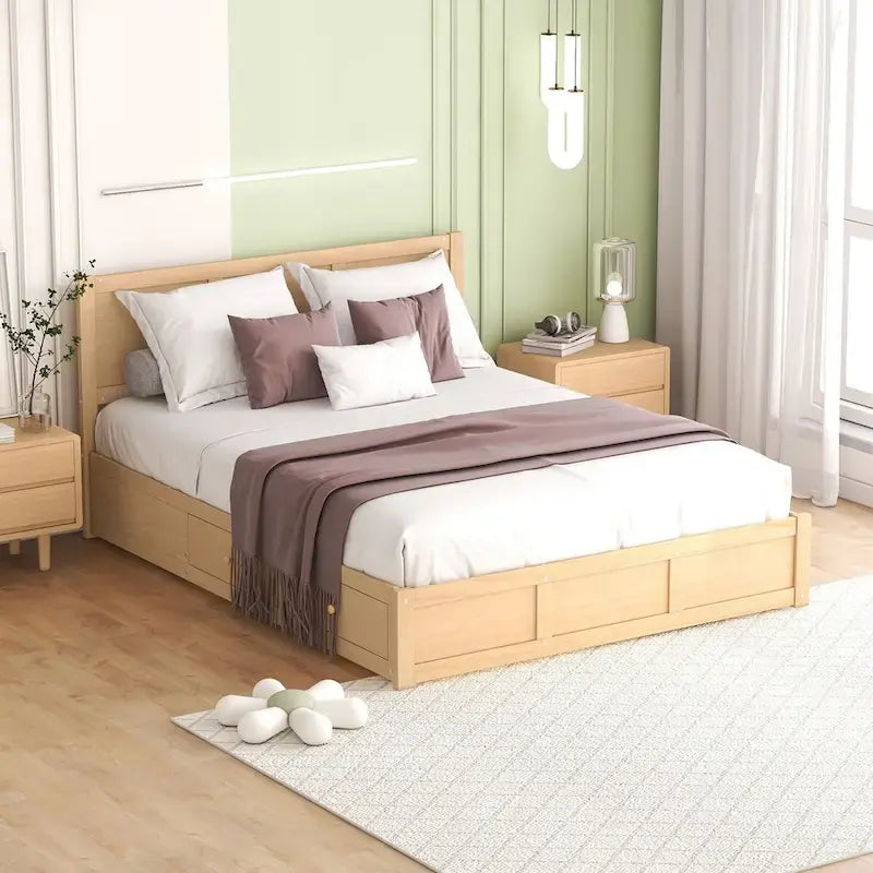 Lit plateforme Queen Size avec rangement et 2 tiroirs