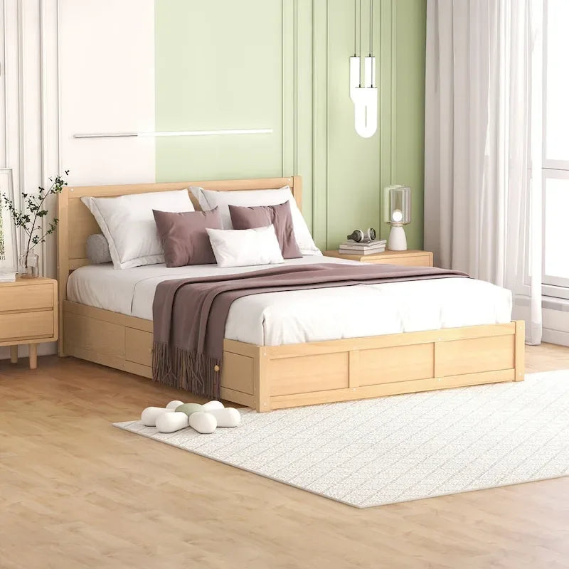 Lit plateforme Queen Size avec rangement et 2 tiroirs