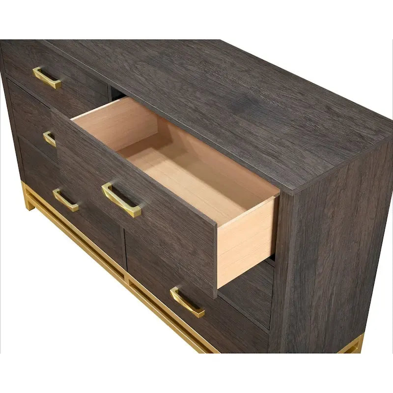 Chambre à coucher 6 pièces Wedro avec panneaux rustiques brun foncé