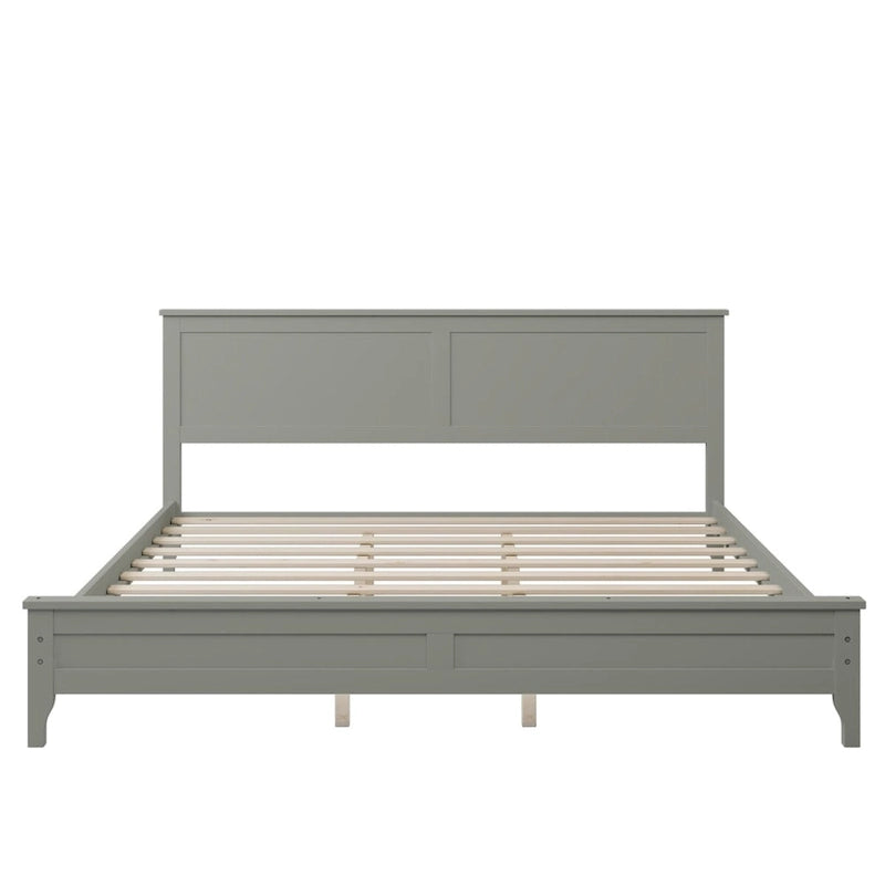 Lit plateforme King Size en bois avec tête et pied de lit, support à lattes en bois