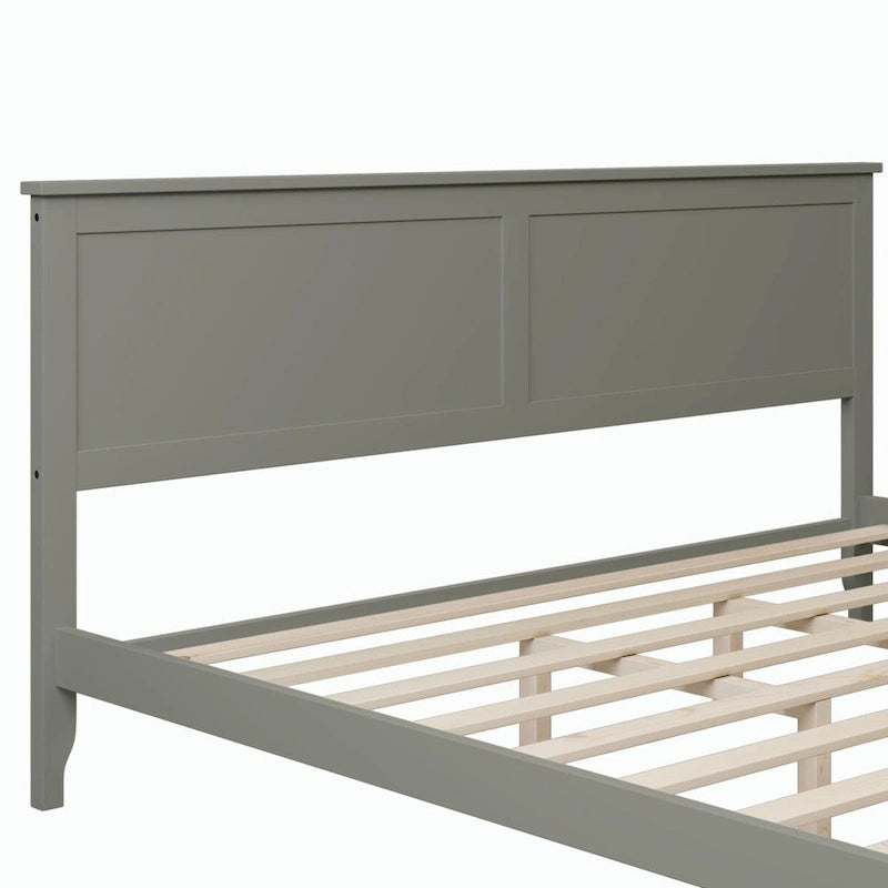 Lit plateforme King Size en bois avec tête et pied de lit, support à lattes en bois