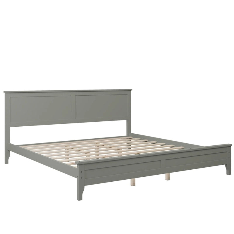 Lit plateforme King Size en bois avec tête et pied de lit, support à lattes en bois