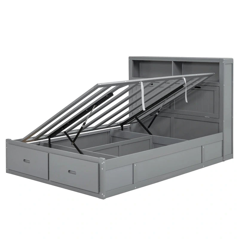 Lit plateforme hydraulique Queen Size en bois avec LED et station de recharge