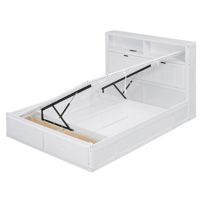 Lit plateforme hydraulique Queen Size en bois avec LED et station de recharge
